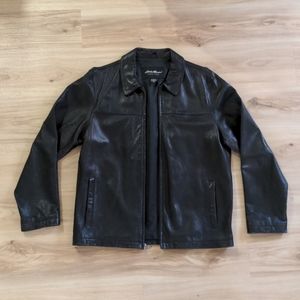 Men's Eddie Bauer Black Leather Jacket, size Medium TALL, NWOT